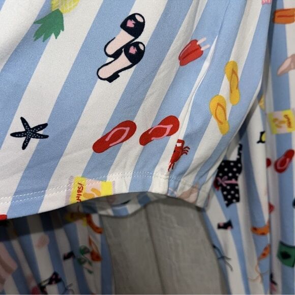 kate spade S White Aqua Blue Vertical Stripe Beach Themed Top Crop Pants PJ Set - Picture 7 of 11